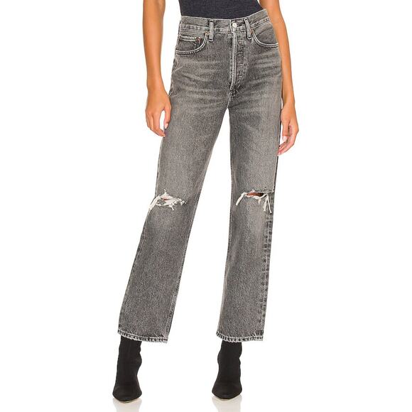AGOLDE 90's Mid Rise Loose Jean Outline Wash Distressed Gray - Picture 1 of 11